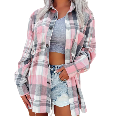 Bluzka | Wzór w kratę i klasyczne guziki | Styl casualowy