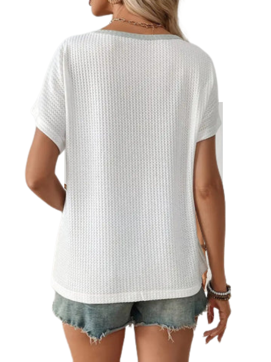 T-shirt | Kolorowy Blok & Opadający Szew Ramienia | Letni Krótki Model