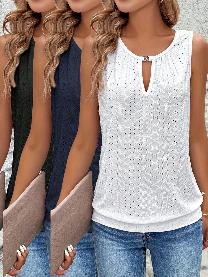 Koszulki na ramiączkach | 3-pak z haftowanymi detalami i dekoltem w kształcie łezki | Letni i bezrękawnikowy design